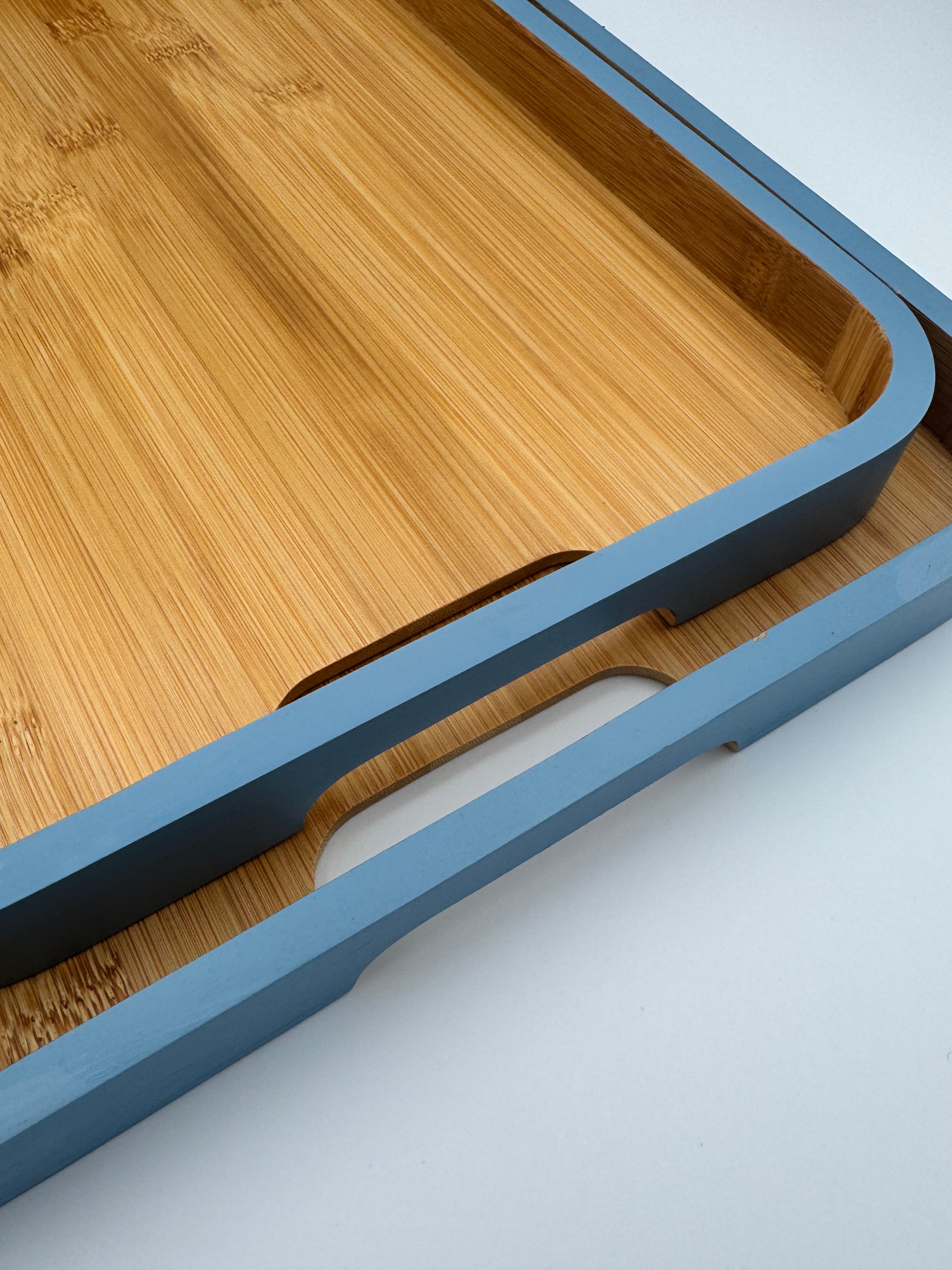 GEM+ | 2pcs Bamboo Serving Tray Set – Blue Trim | Nested Rectangular Trays | Eco-Friendly Kitchen