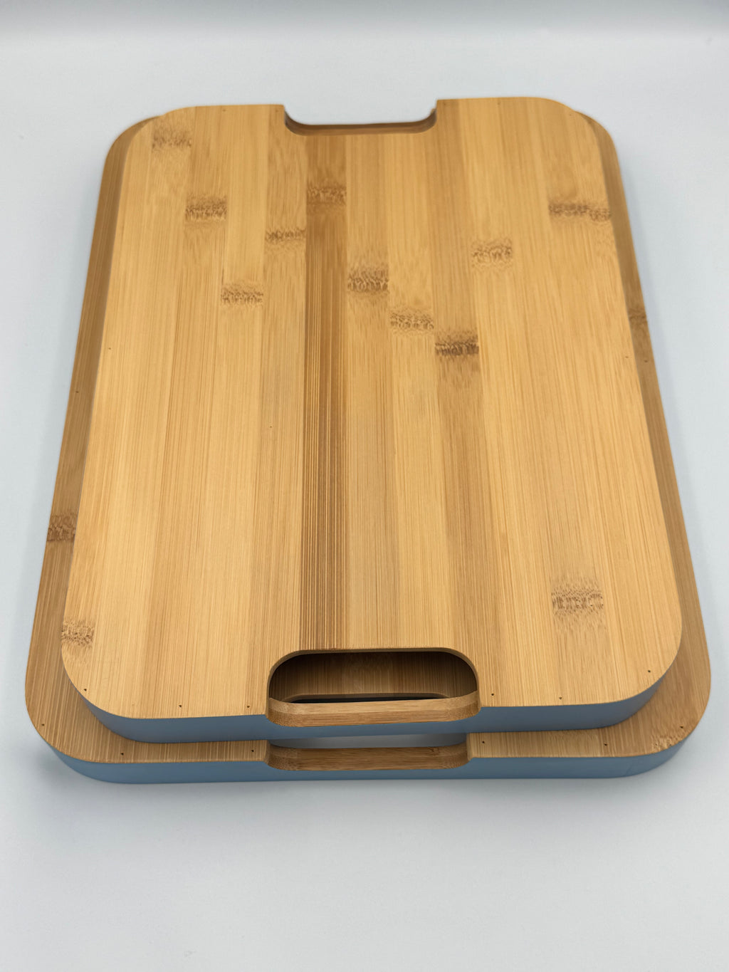 GEM+ | 2pcs Bamboo Serving Tray Set – Blue Trim | Nested Rectangular Trays | Eco-Friendly Kitchen