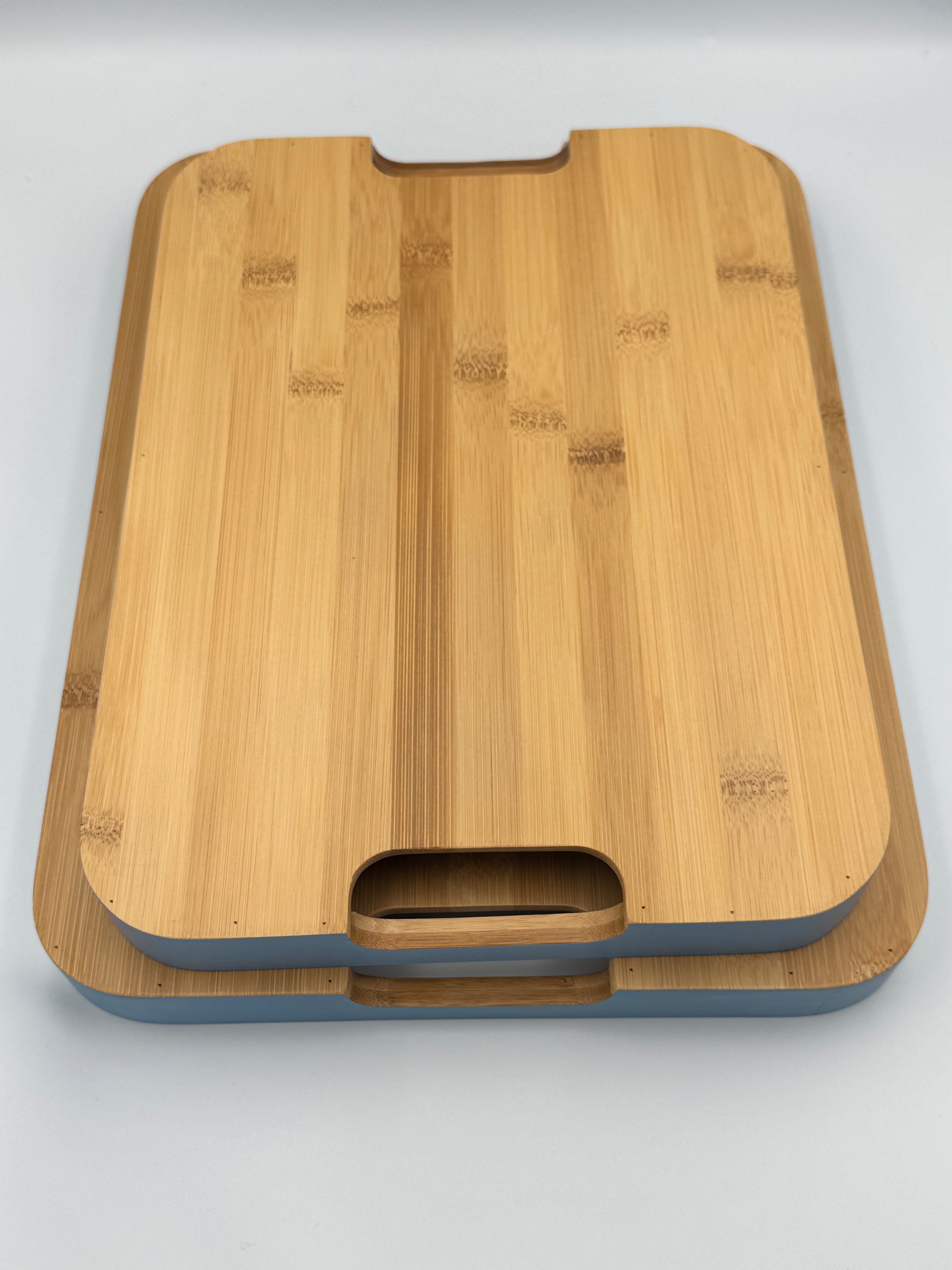 GEM+ | 2pcs Bamboo Serving Tray Set – Blue Trim | Nested Rectangular Trays | Eco-Friendly Kitchen