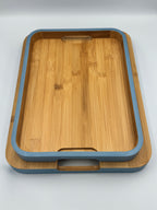 GEM+ | 2pcs Bamboo Serving Tray Set – Blue Trim | Nested Rectangular Trays | Eco-Friendly Kitchen