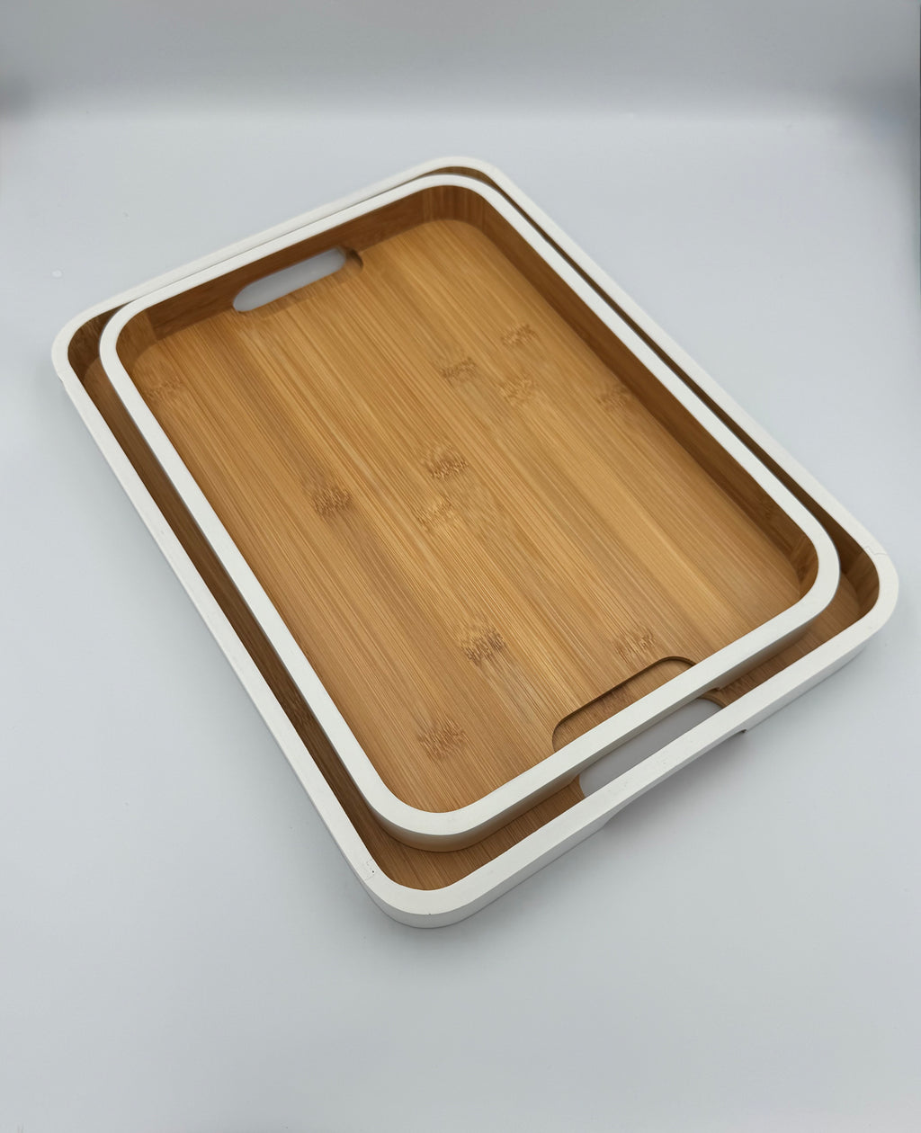 GEM+ | 2pcs Bamboo Serving Tray Set – White Trim | Nested Rectangular Trays | Eco-Friendly Kitchen