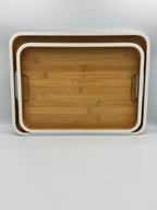 GEM+ | 2pcs Bamboo Serving Tray Set – White Trim | Nested Rectangular Trays | Eco-Friendly Kitchen