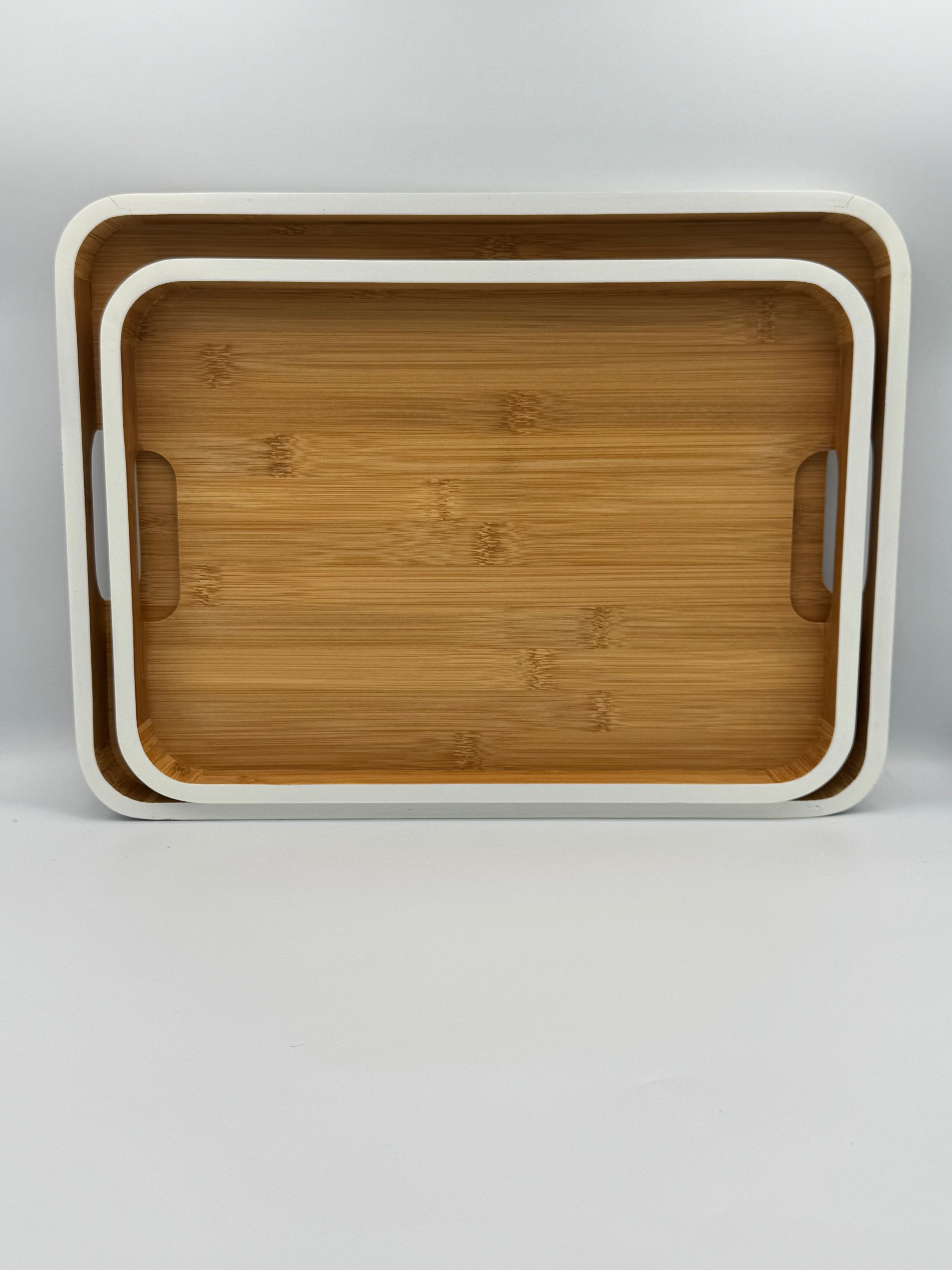 GEM+ | 2pcs Bamboo Serving Tray Set – White Trim | Nested Rectangular Trays | Eco-Friendly Kitchen