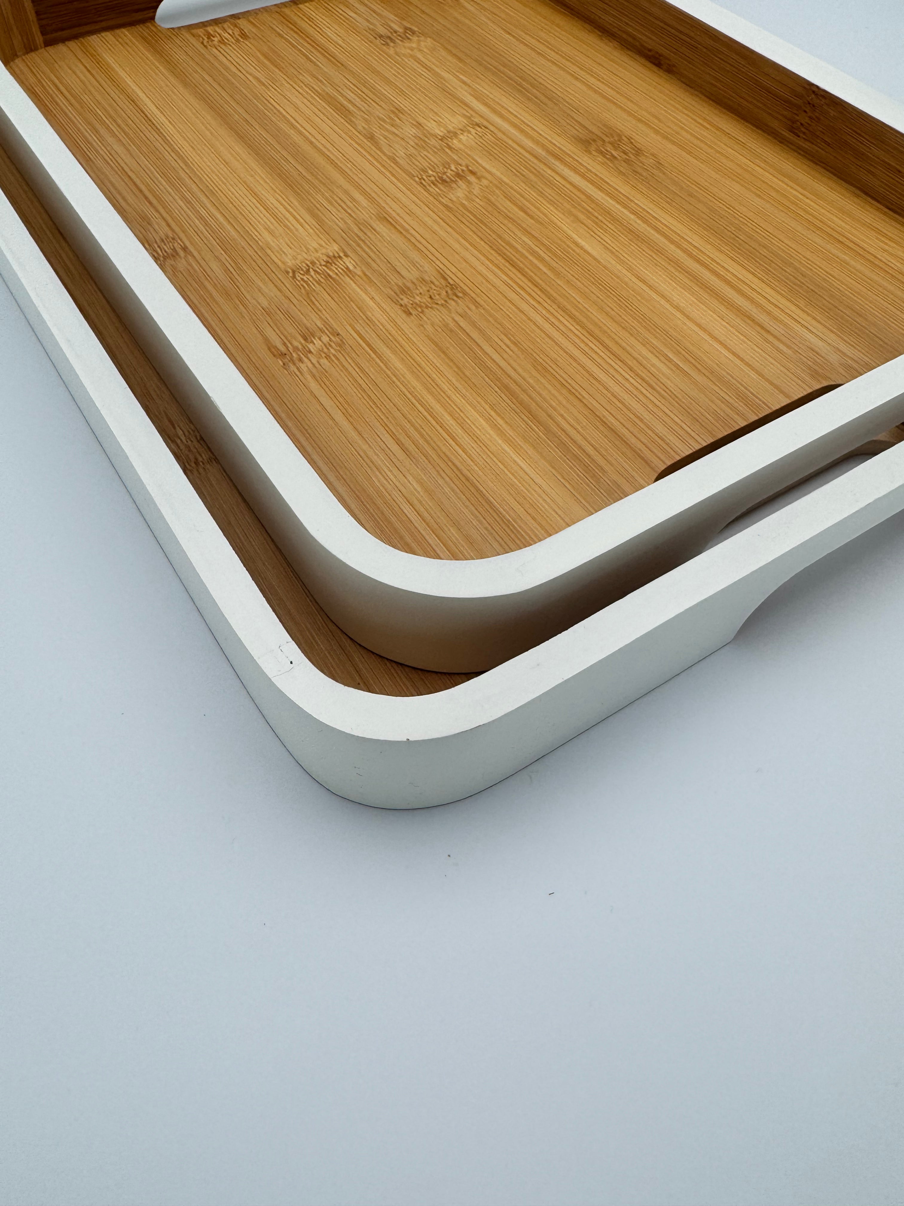 GEM+ | 2pcs Bamboo Serving Tray Set – White Trim | Nested Rectangular Trays | Eco-Friendly Kitchen