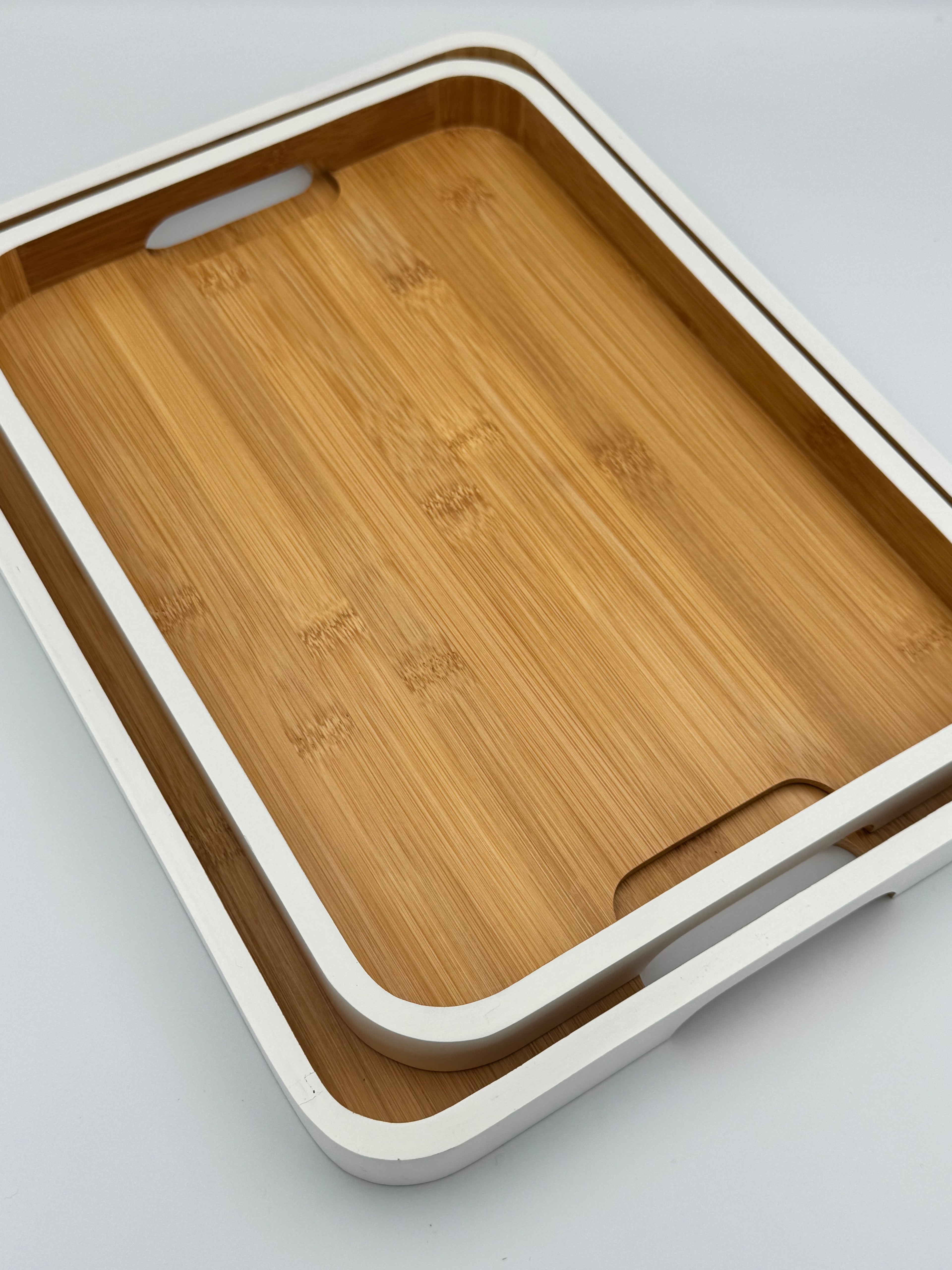 GEM+ | 2pcs Bamboo Serving Tray Set – White Trim | Nested Rectangular Trays | Eco-Friendly Kitchen