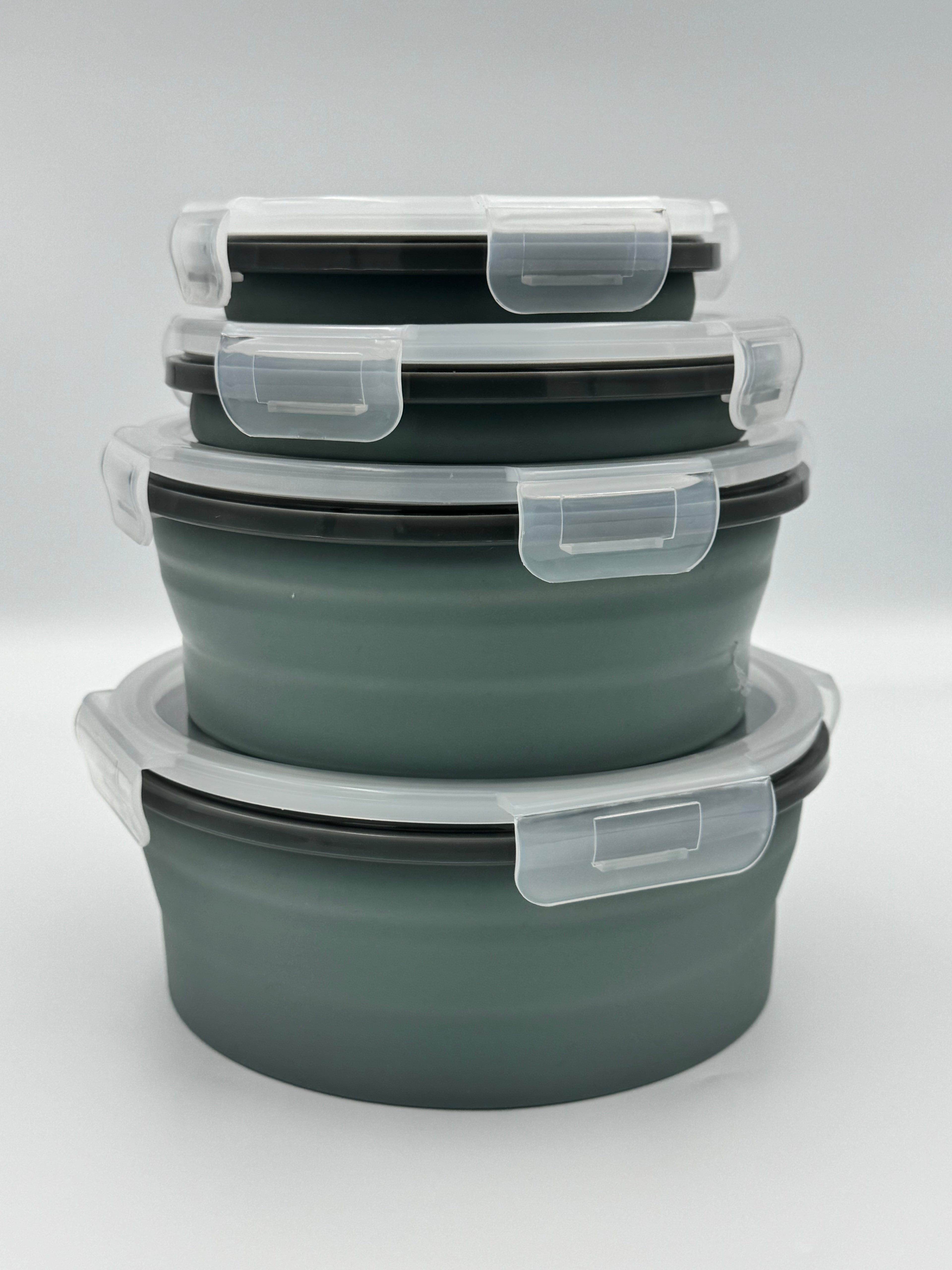 GEM+ | 4-Piece Collapsible Round Food Container Set – Space-Saving  BPA FREE - Olive