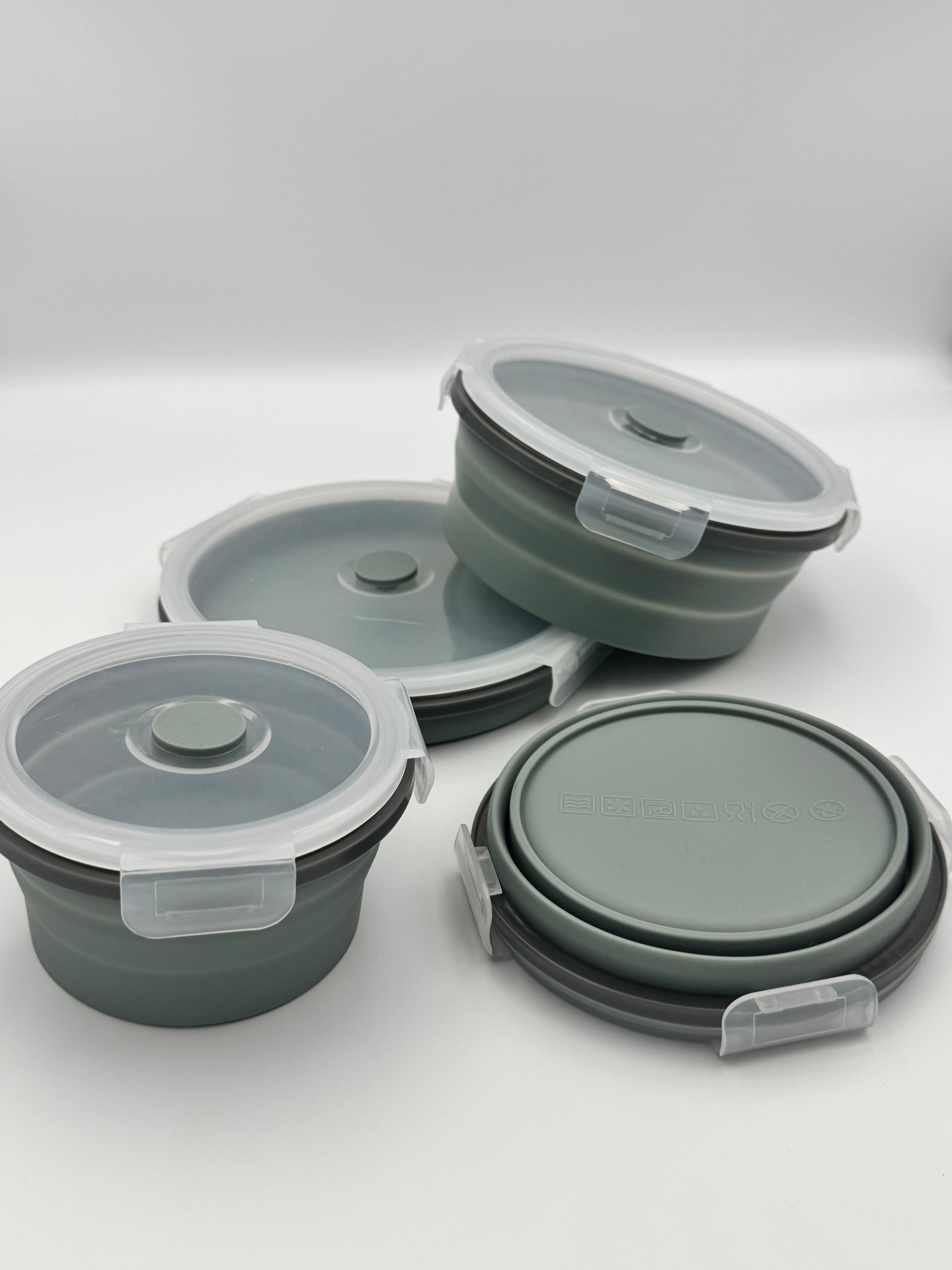 GEM+ | 4-Piece Collapsible Round Food Container Set – Space-Saving  BPA FREE - Olive