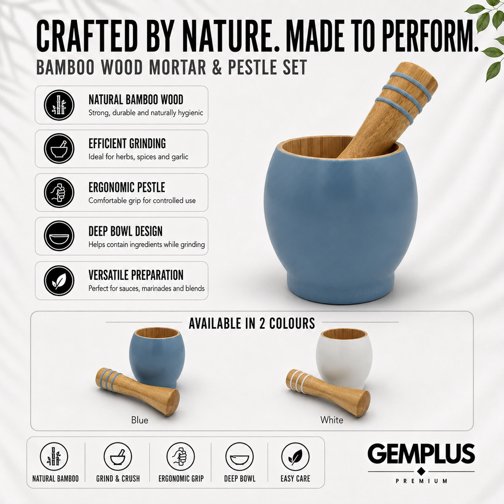 Bamboo Mortar and Pestle Set, Blue