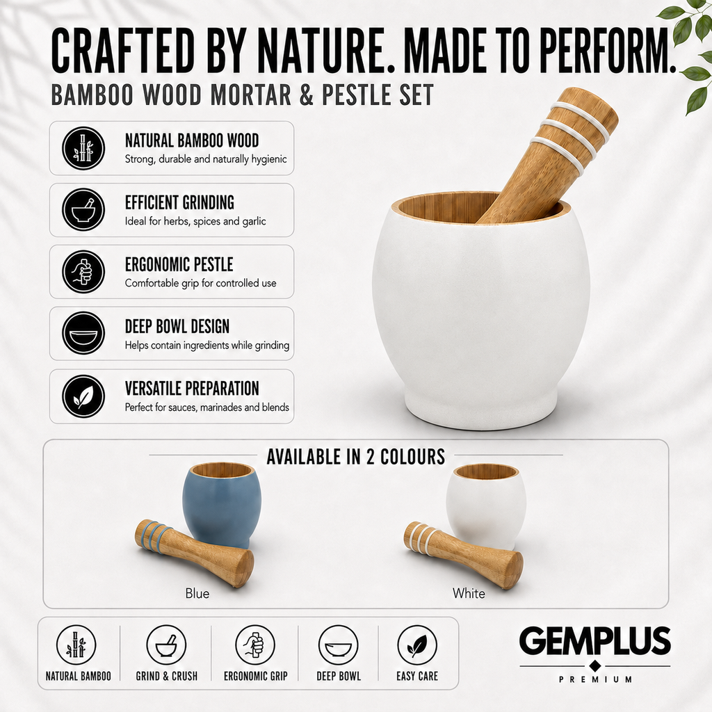 Bamboo Mortar and Pestle Set, White