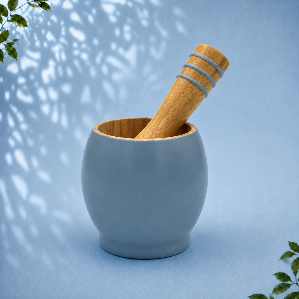 Bamboo Mortar and Pestle Set, Blue