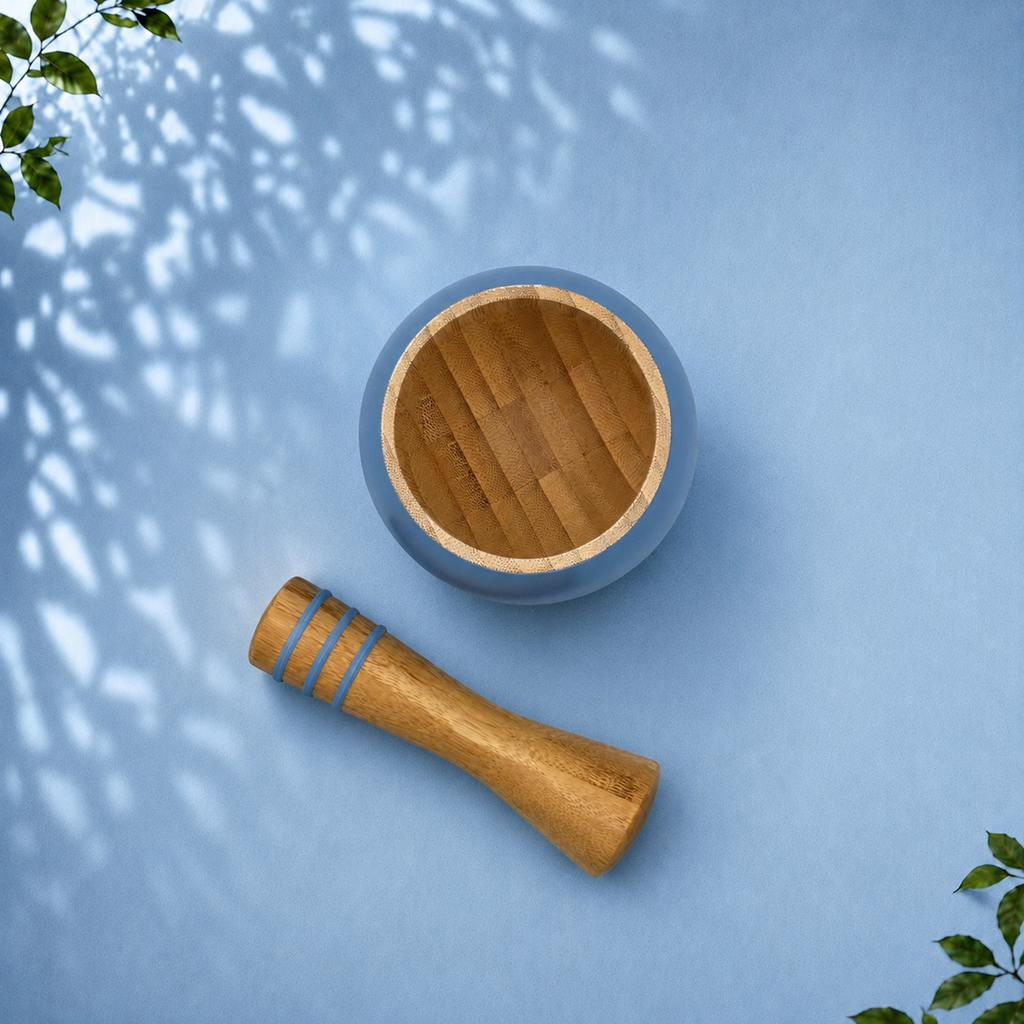 Bamboo Mortar and Pestle Set, Blue