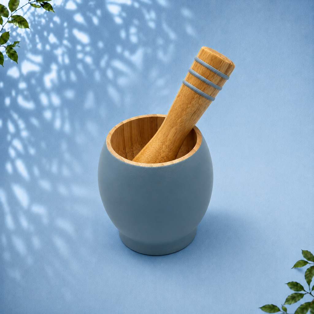 Bamboo Mortar and Pestle Set, Blue