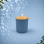 3 Ceramic Storage Jars with Bamboo Tray, Blue