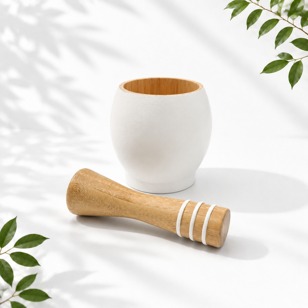 Bamboo Mortar and Pestle Set, White