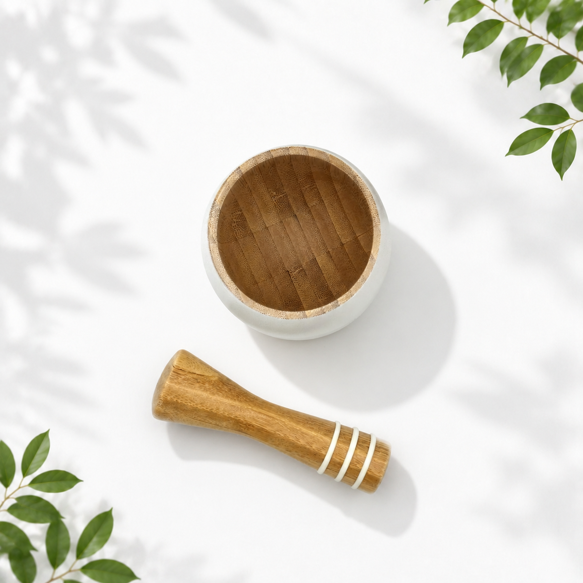 Bamboo Mortar and Pestle Set, White
