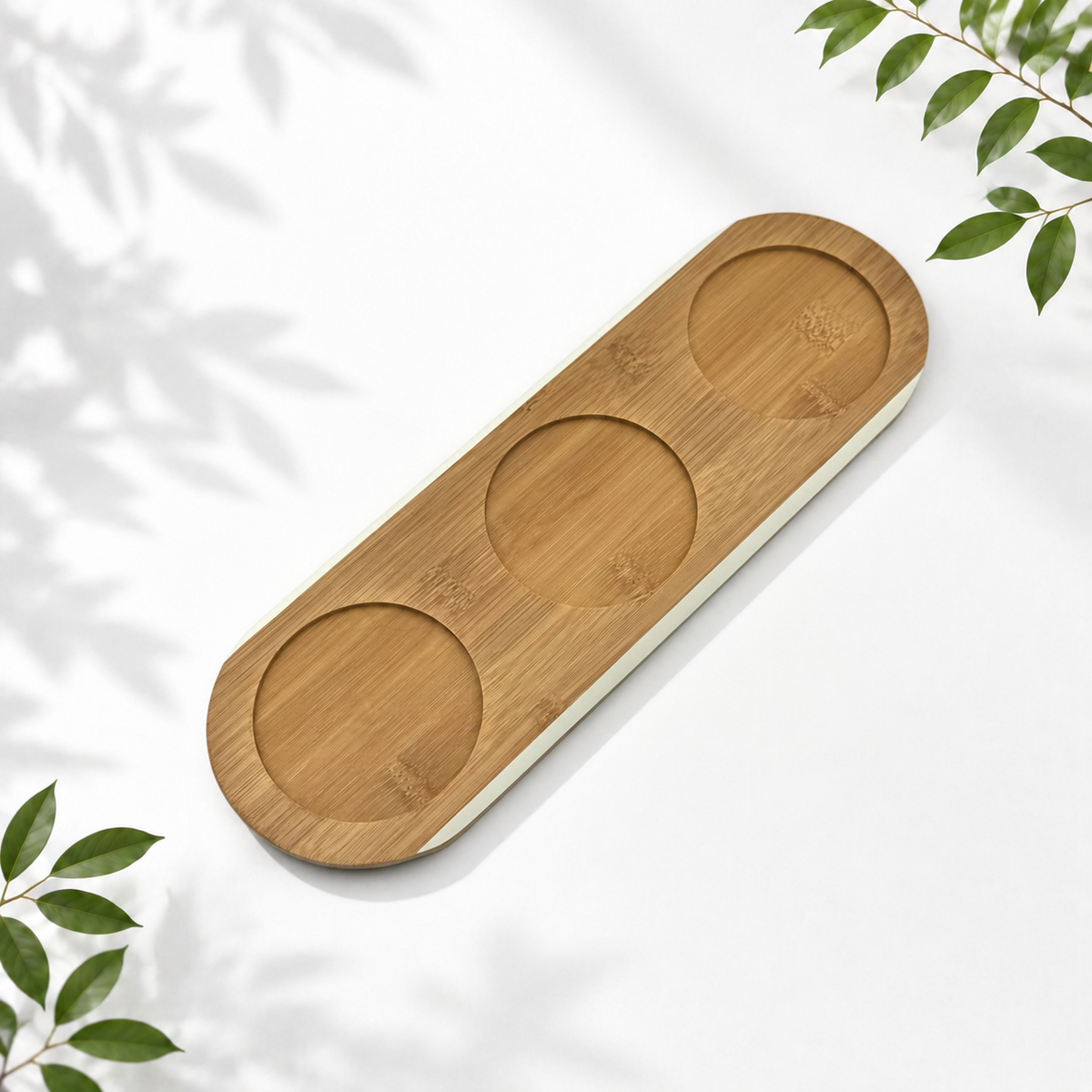 3 Ceramic Storage Jars with Bamboo Tray, White