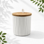 3 Ceramic Storage Jars with Bamboo Tray, White