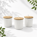 3 Ceramic Storage Jars with Bamboo Tray, White