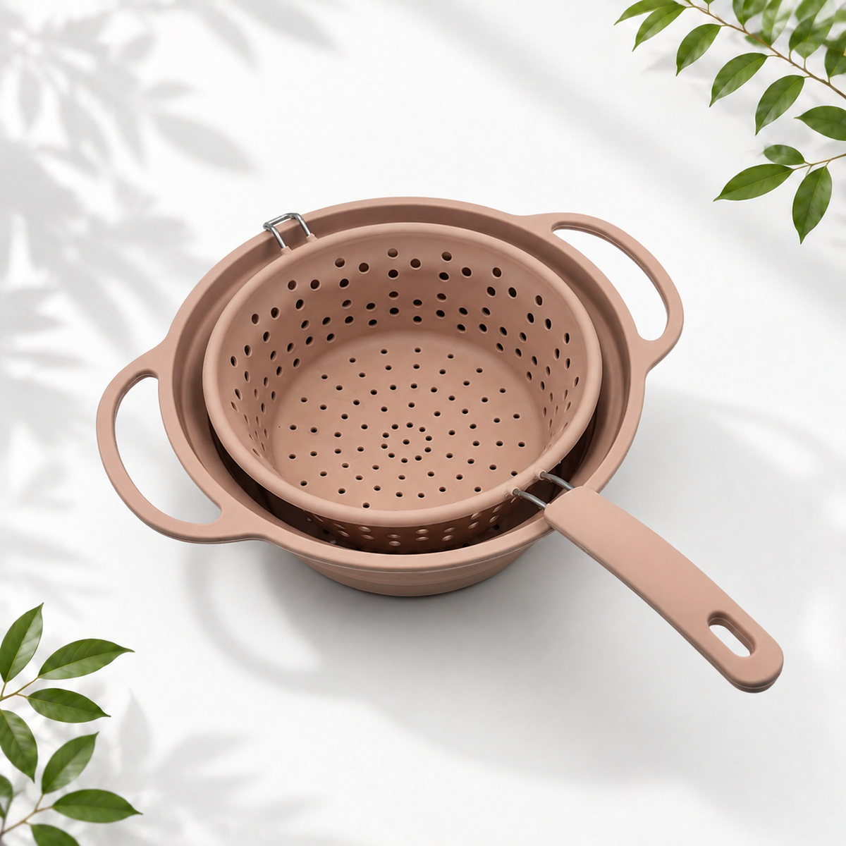 2-Piece Collapsible Silicone Colanders, Pastel Pink
