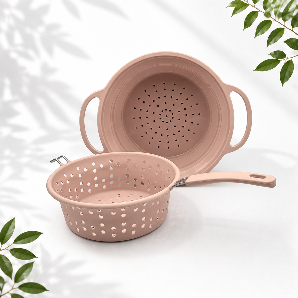 2-Piece Collapsible Silicone Colanders, Pastel Pink