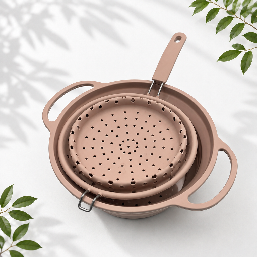 2-Piece Collapsible Silicone Colanders, Pastel Pink