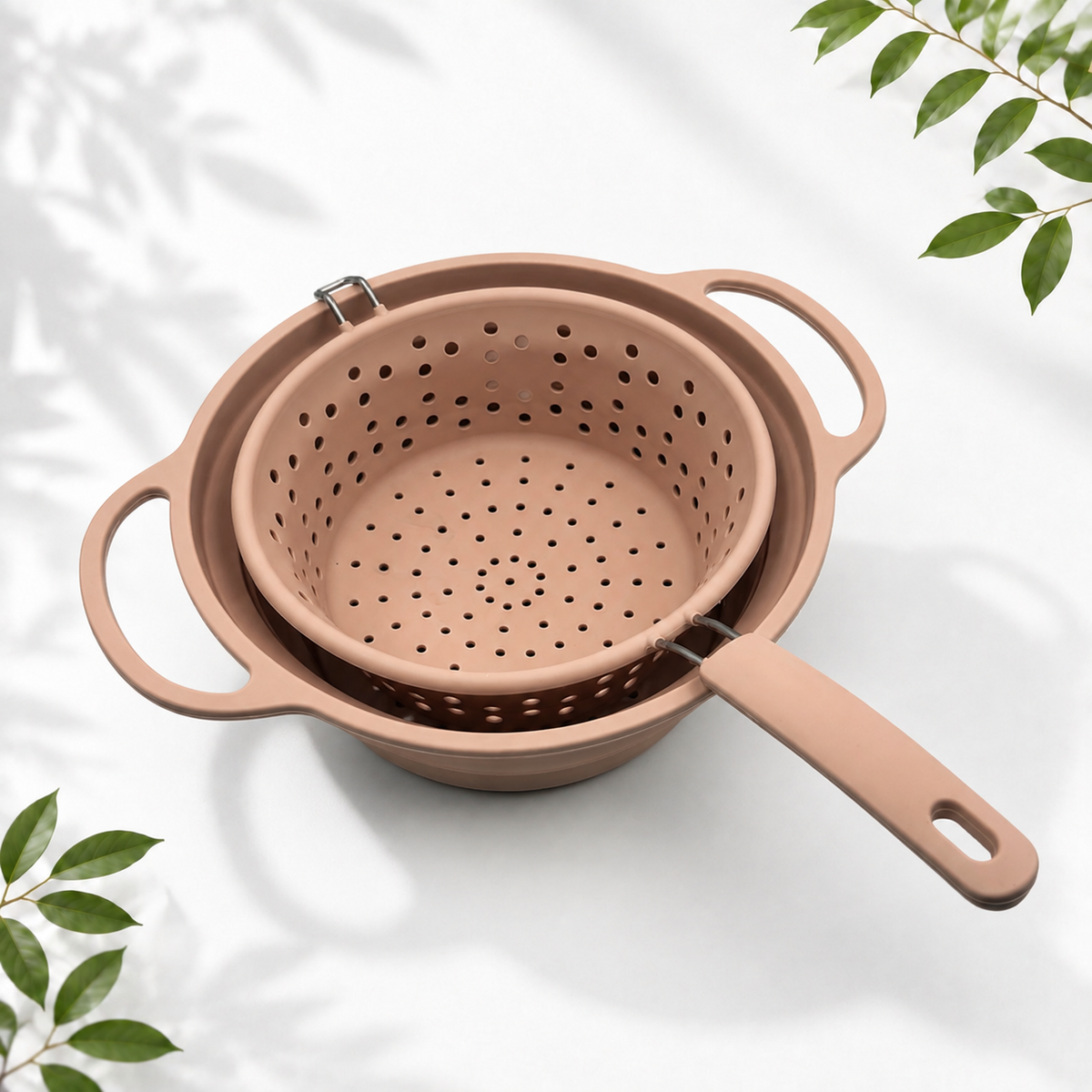 2-Piece Collapsible Silicone Colanders, Pastel Pink