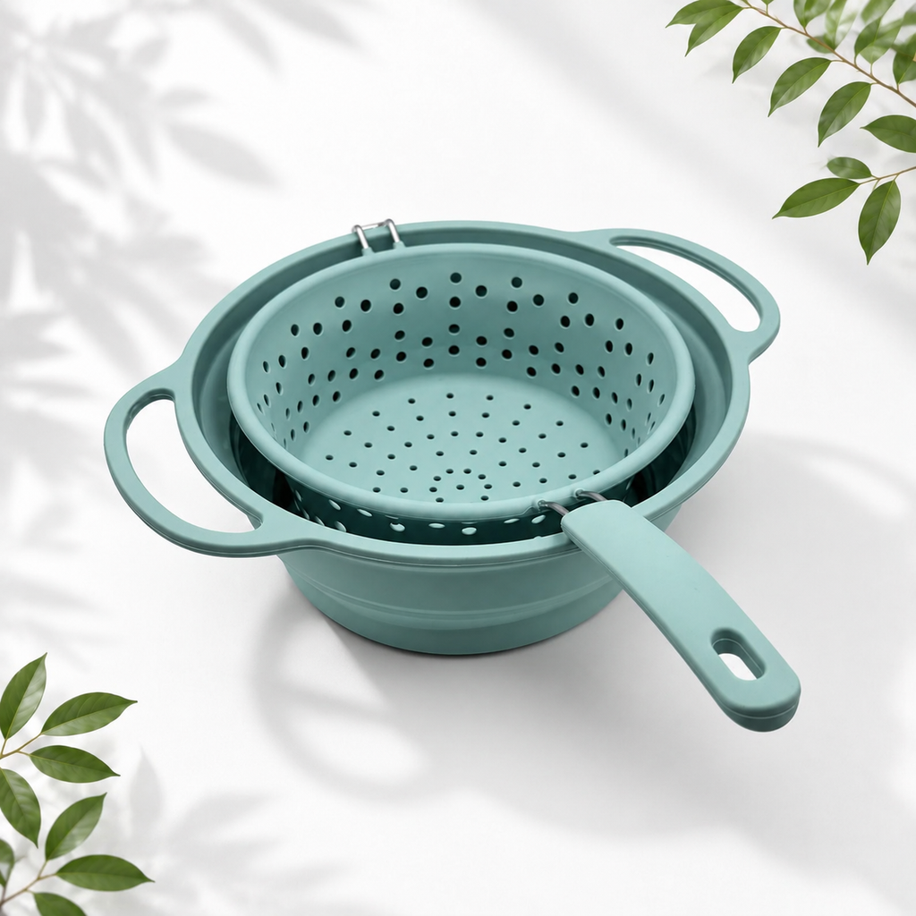 2-Piece Collapsible Silicone Colander Set, Teal