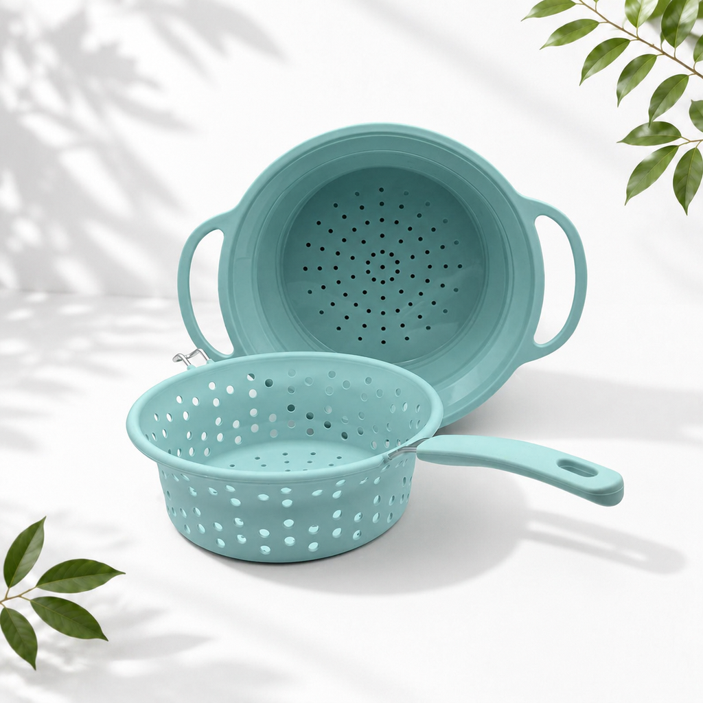 2-Piece Collapsible Silicone Colander Set, Teal