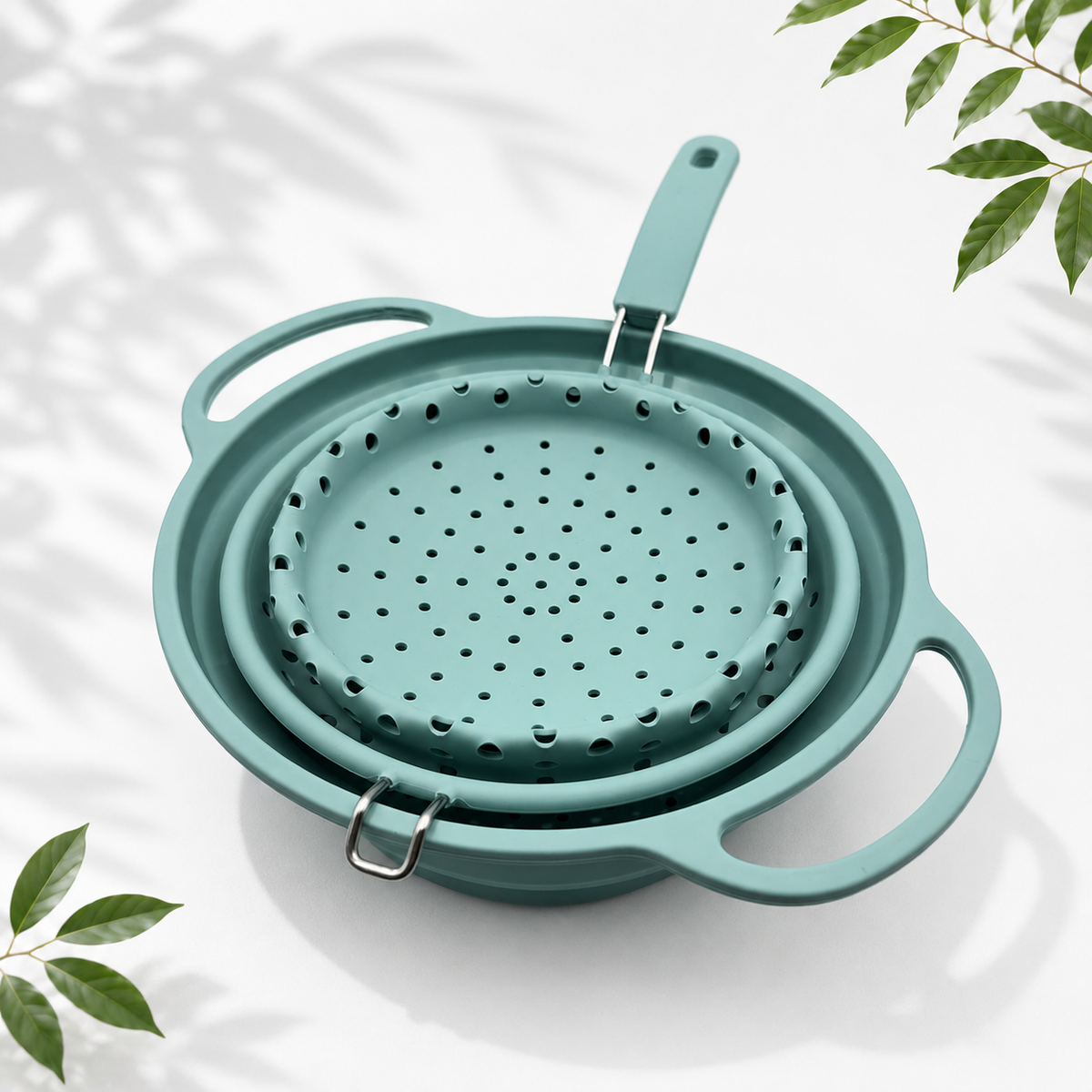 2-Piece Collapsible Silicone Colander Set, Teal