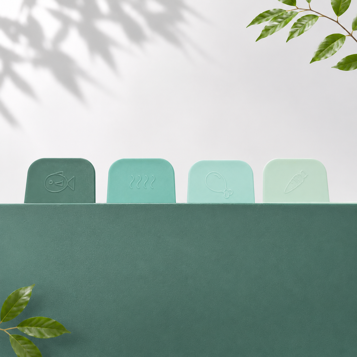 4 Green Chopping Boards with Storage Stand