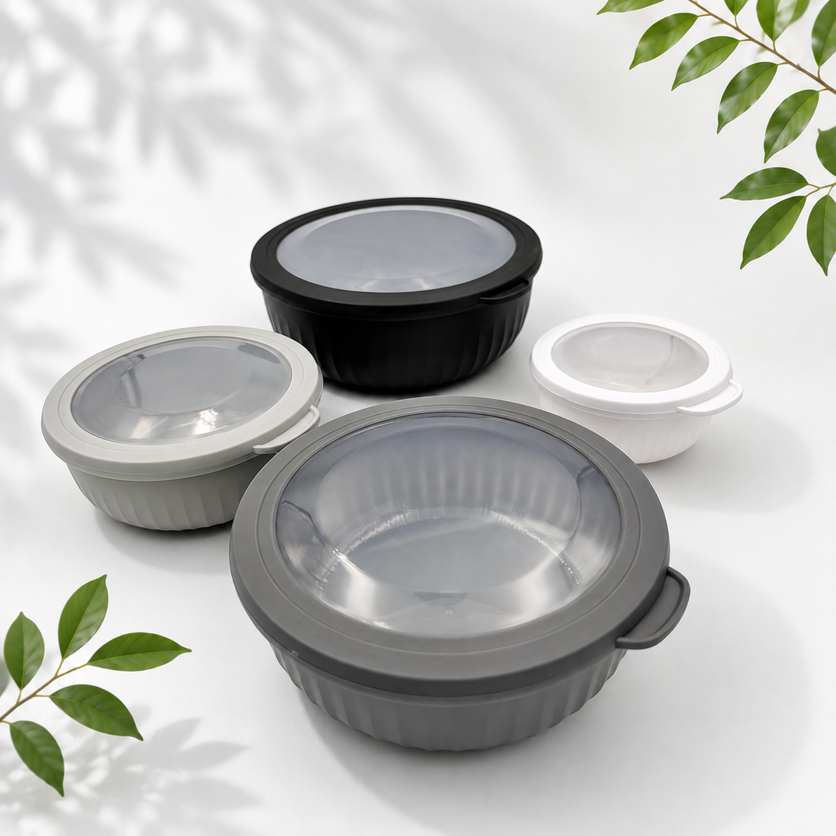 4-Piece Airtight Food Storage Bowls, Black