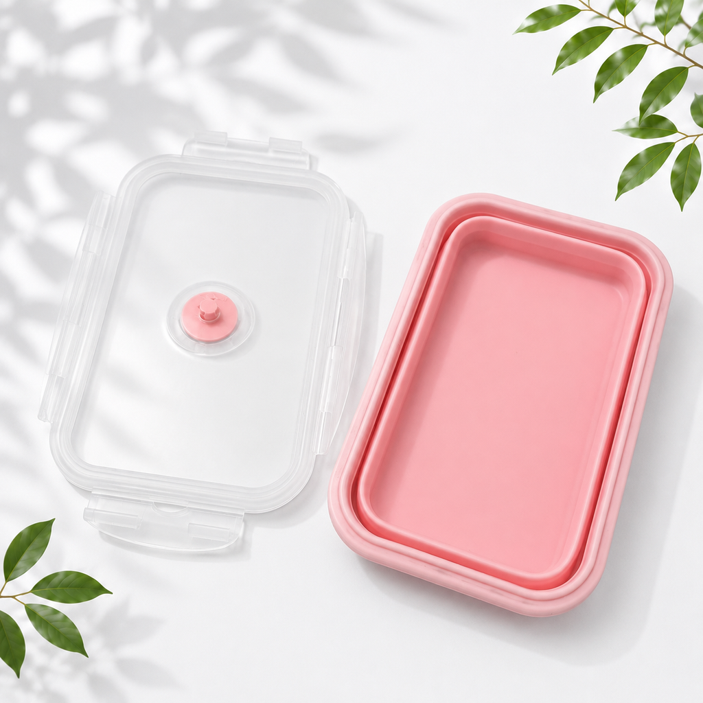 4-Piece Collapsible Silicone Food Containers, Pink