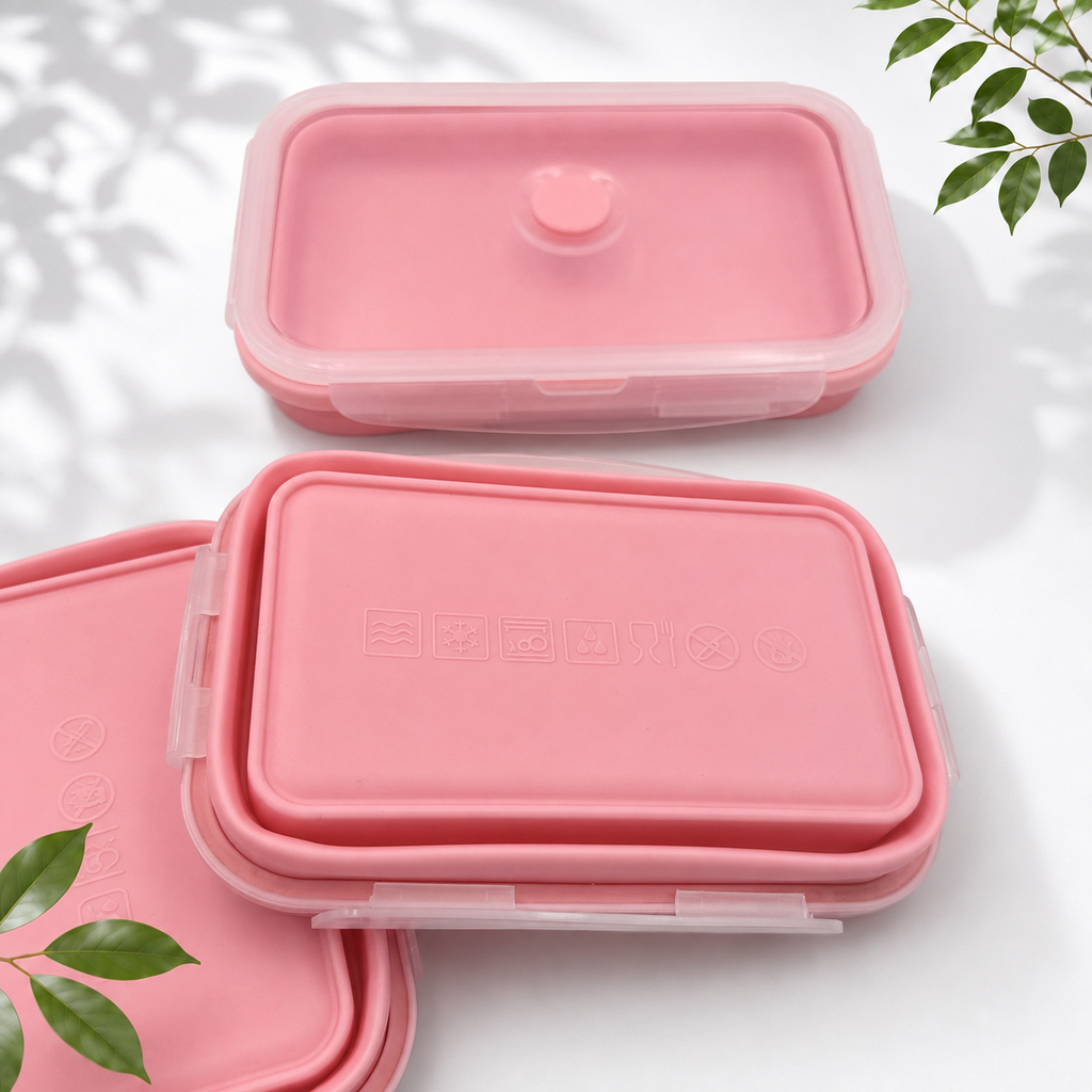 4-Piece Collapsible Silicone Food Containers, Pink