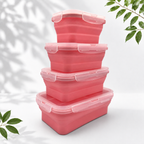 4-Piece Collapsible Silicone Food Containers, Pink