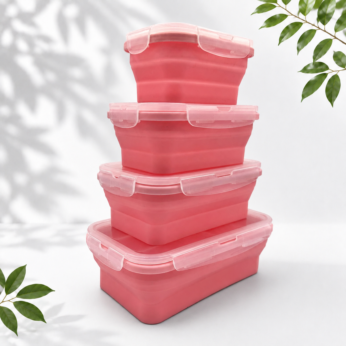 4-Piece Collapsible Silicone Food Containers, Pink