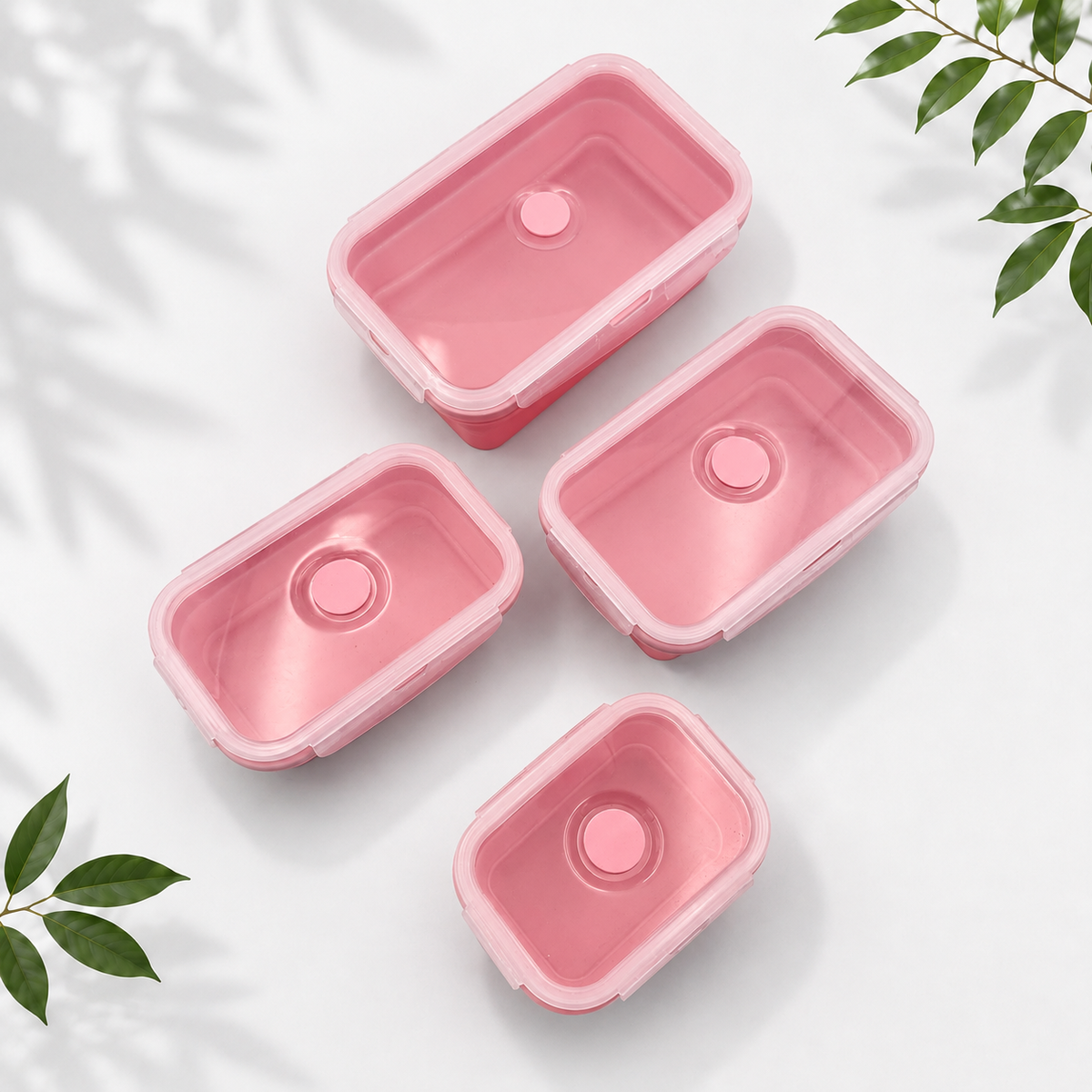 4-Piece Collapsible Silicone Food Containers, Pink