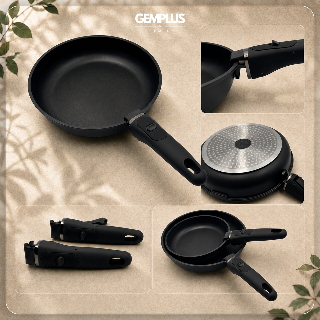 GEM+ | 17PCS Non-Stick Cookware Set Black – Induction & Gas Compatible Aluminium Pots & Pans