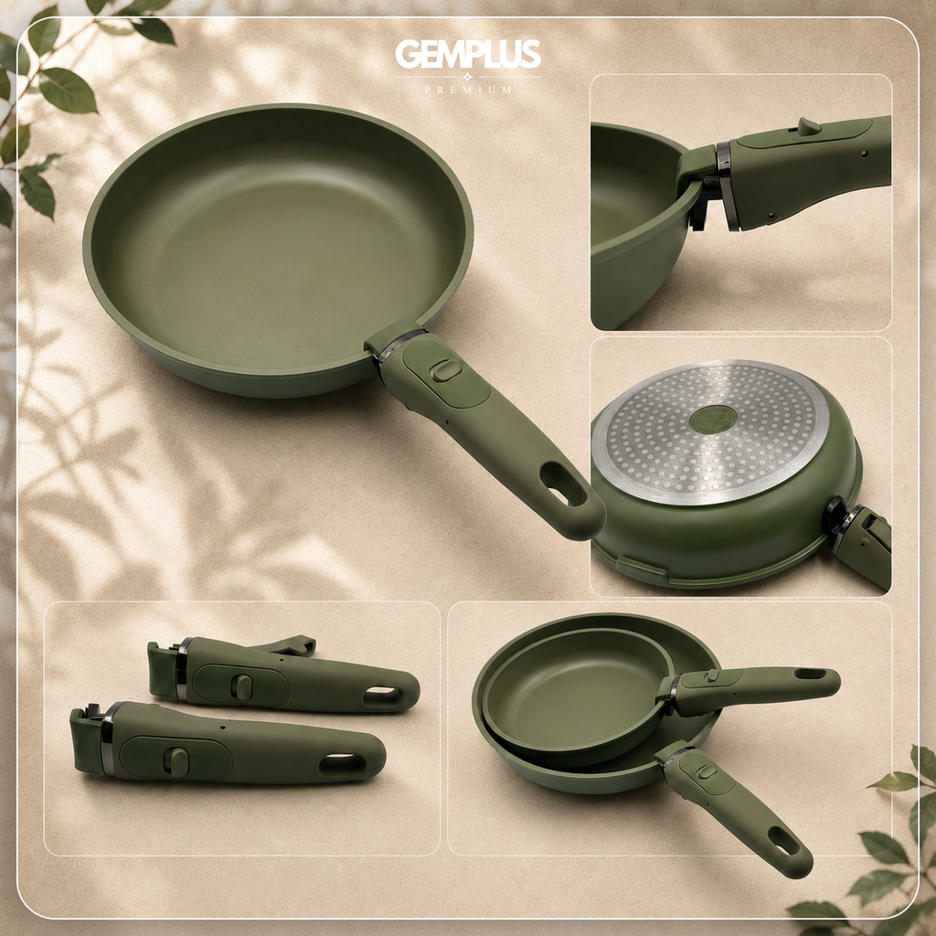 GEM+ | 17PCS Non-Stick Cookware Set Sage – Aluminium Pots & Pans Induction Compatible