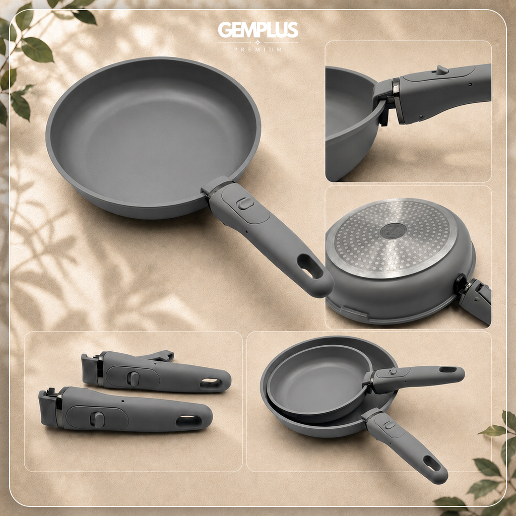 GEM+ | 17PCS Non-Stick Cookware Set Grey – Induction Ready Aluminium Pots & Pans