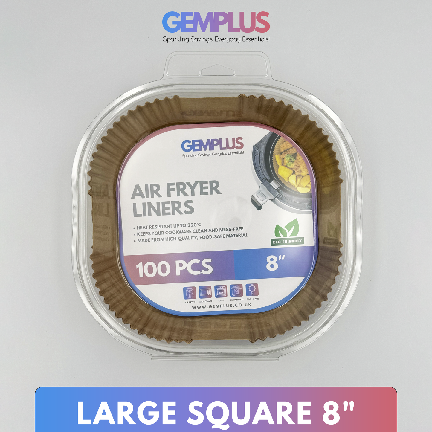 GEM+ | 100pcs Disposable Air Fryer Liners – Round & Square - 6" and 8" Sizes