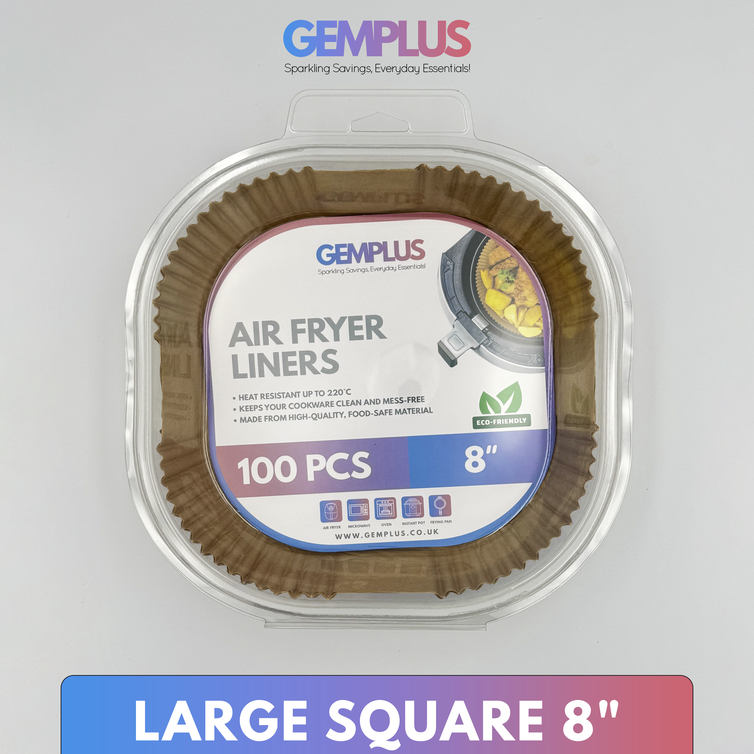 GEM+ | 100pcs Disposable Air Fryer Liners – Round & Square - 6" and 8" Sizes