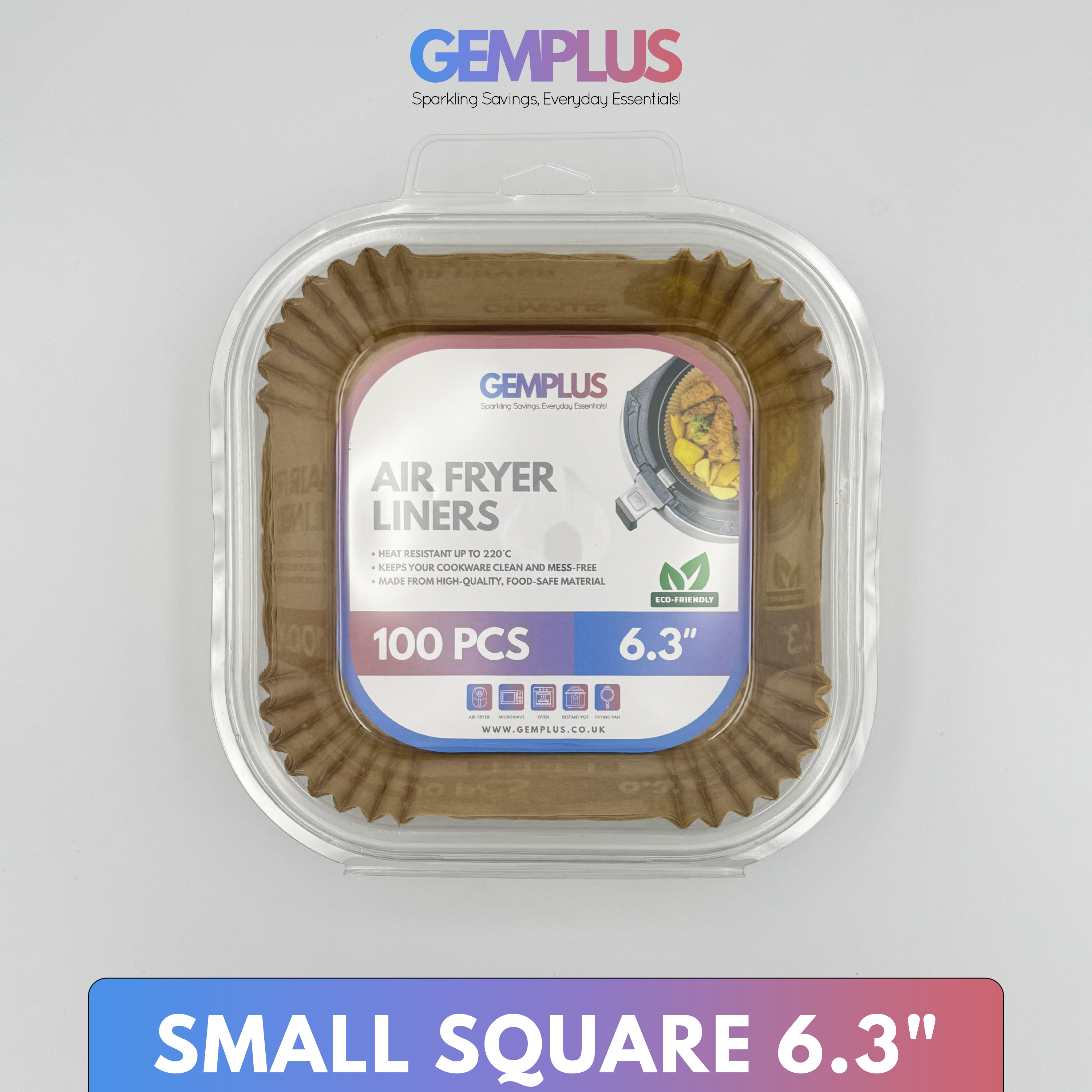 GEM+ | 100pcs Disposable Air Fryer Liners – Round & Square - 6" and 8" Sizes