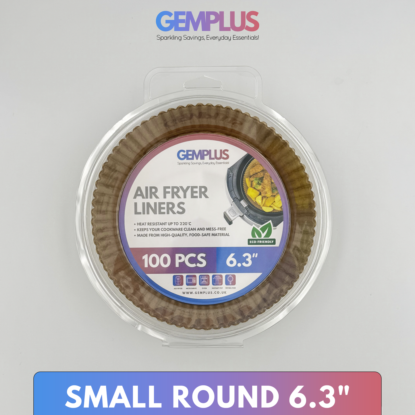 GEM+ | 100pcs Disposable Air Fryer Liners – Round & Square - 6" and 8" Sizes