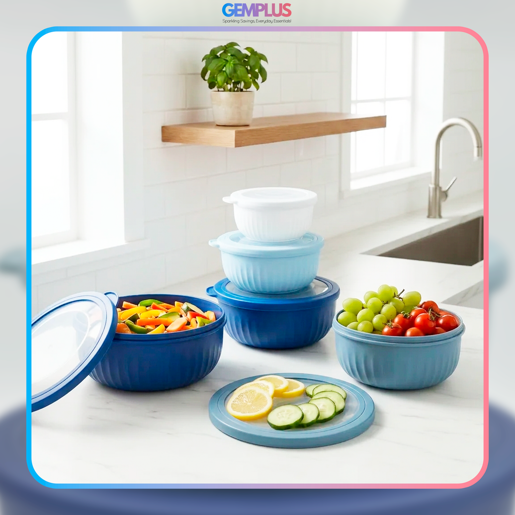 GEM+ | Food Storage Containers Set of 4 Blue – Airtight Kitchen Storage Set with Lids