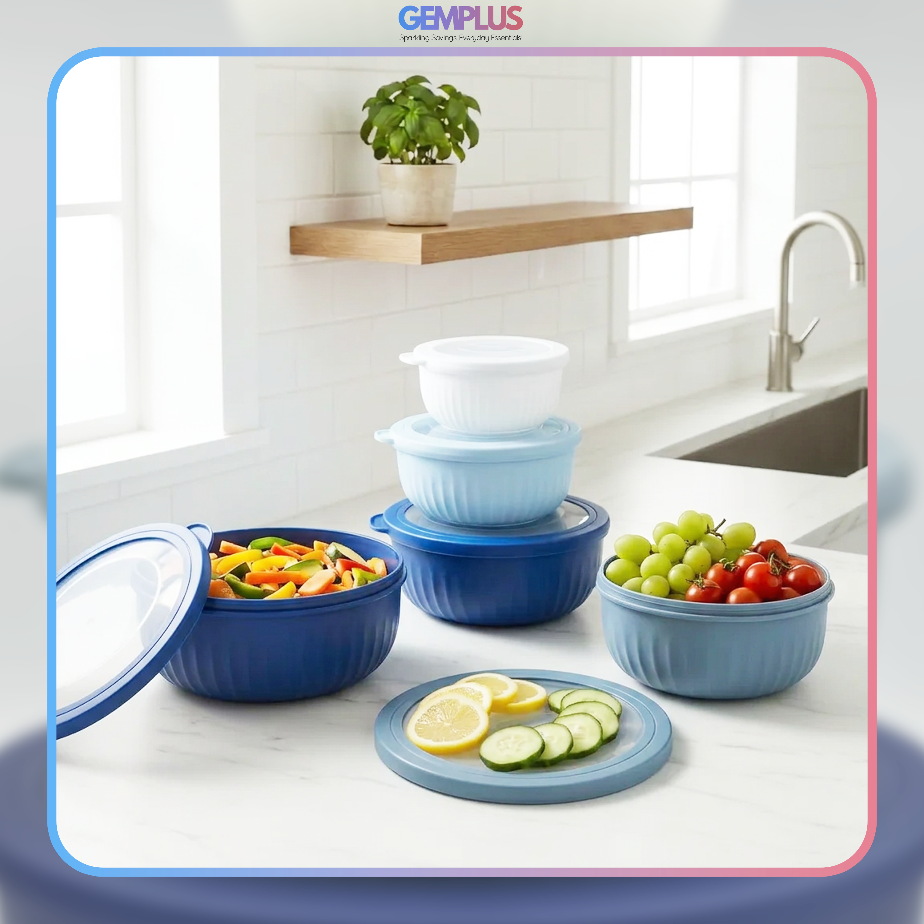 GEM+ | Food Storage Containers Set of 4 Blue – Airtight Kitchen Storage Set with Lids