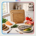 GEM+ | Bamboo Chopping Boards Set with Stand White Trim – 3 Piece Wooden Kitchen Cutting Board Set