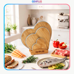 GEM+ | Heart Shaped Bamboo Chopping Boards Set of 3 Blue Trim with Stand – Wooden Kitchen Boards