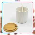 GEM+ | Ceramic Storage Jars Set of 3 White – Kitchen Canisters with Bamboo Lids, Spoons & Tray