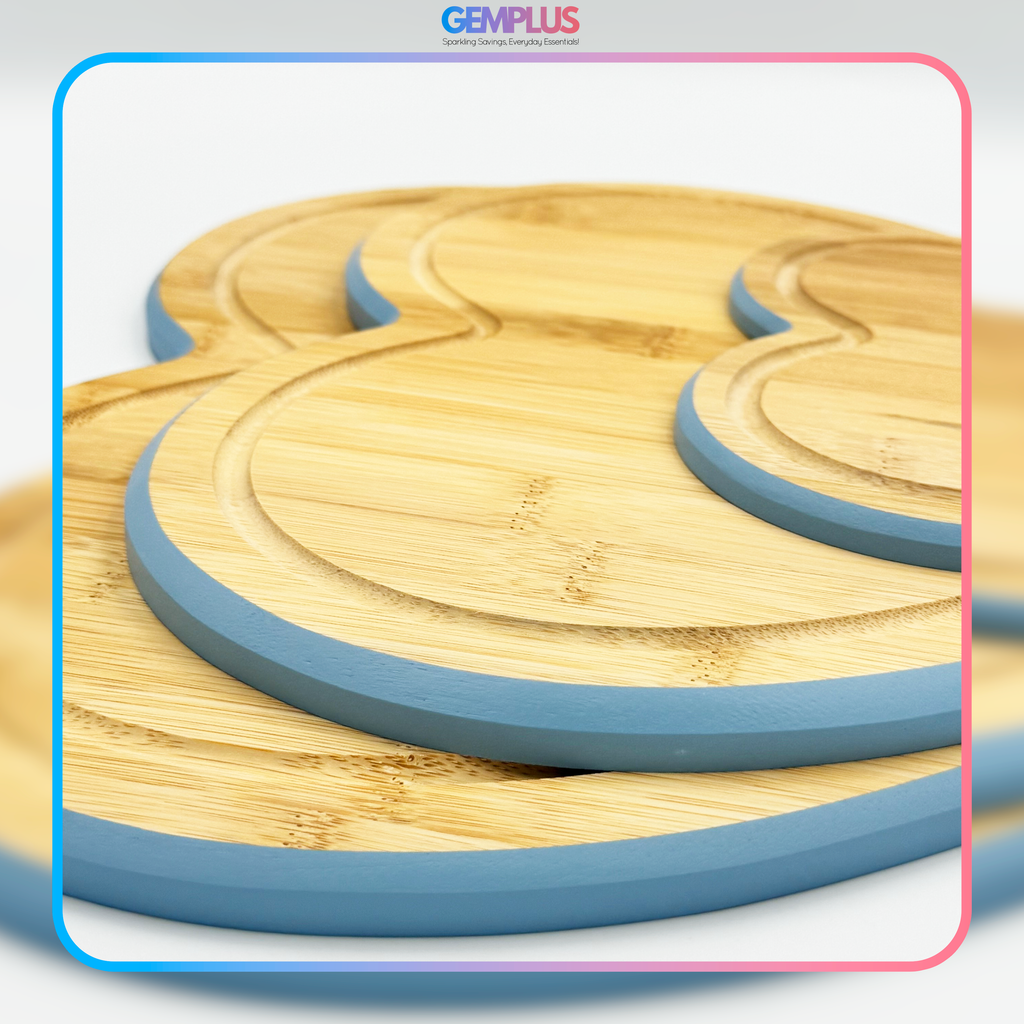GEM+ | Heart Shaped Bamboo Chopping Boards Set of 3 Blue Trim with Stand – Wooden Kitchen Boards