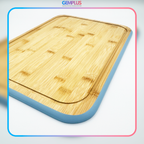 GEM+ | Bamboo Chopping Boards Set with Stand Blue Trim – 3 Piece Wooden Kitchen Cutting Board Set